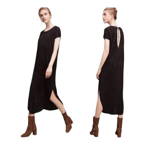Sabina Musayev Anthro XL Crinkle Textured Side Slit Stretchy Midi Dress EUC - Picture 1 of 4
